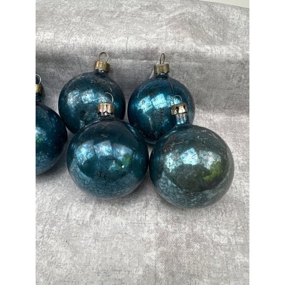 Mercury Glass Blue Crackle Christmas Ornaments Made USA Set of 8 Vtg - Picture 2 of 9